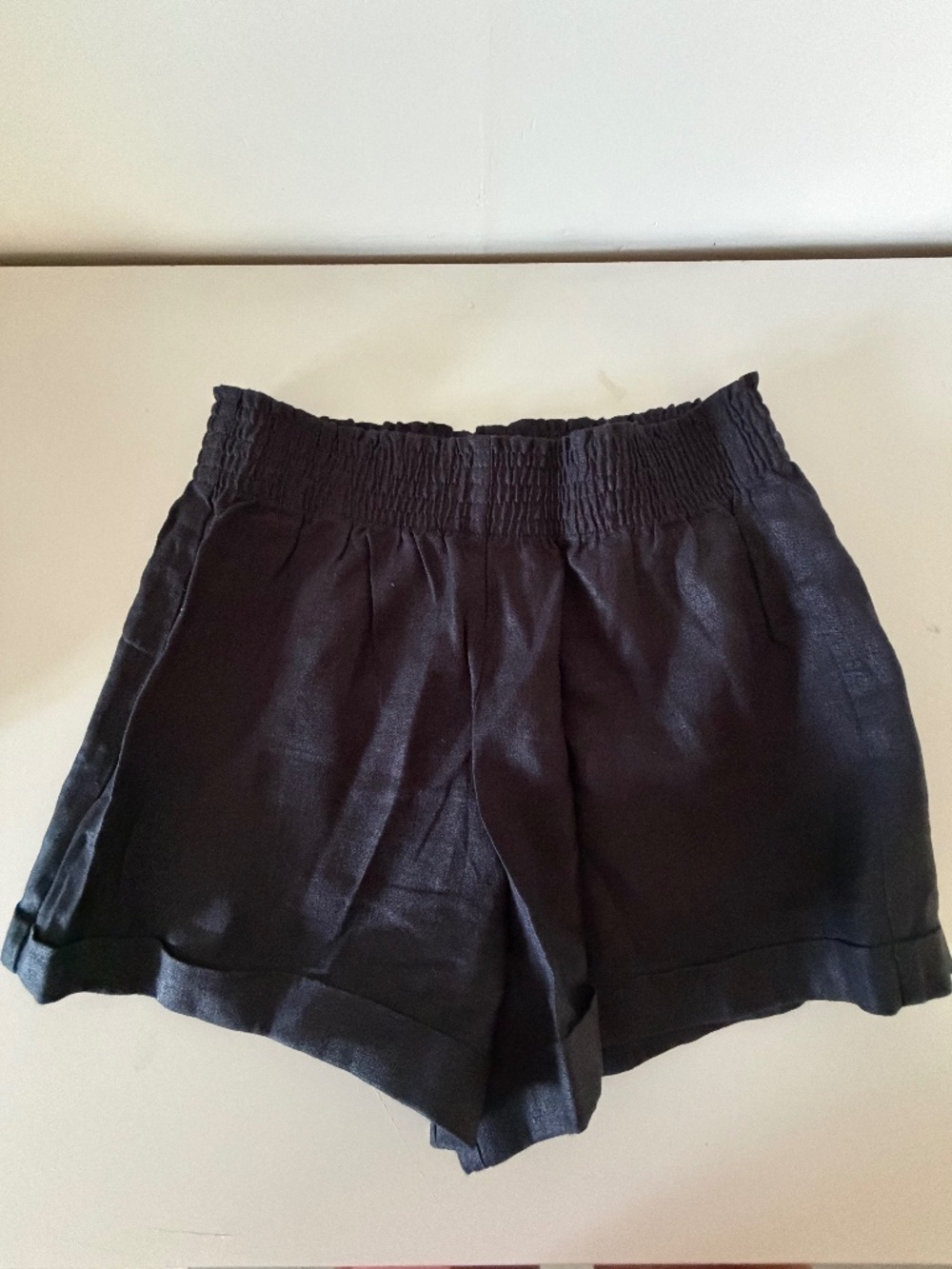 small black linen reformation shorts